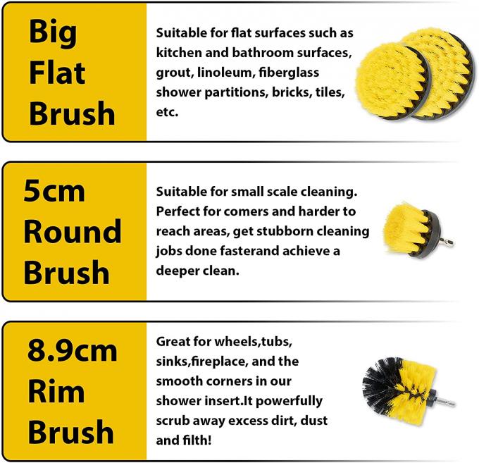 Plate Hole 7.5mm Power Drill Brush Kit Scrubber 0.25 Inch Bearing 0