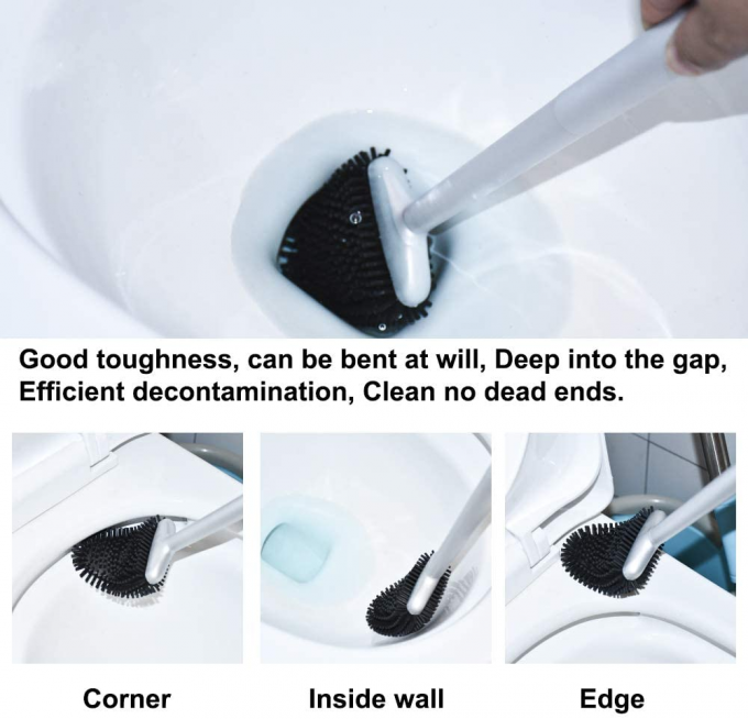 UKAS Certified Flexible Silicone Toilet Cleaning Brush Set Deep Cleaning Polypropylene 0