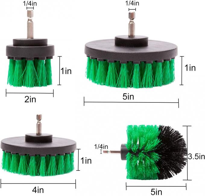 Nylon Scrubber Drill Attachment Cleaning Brush 4pc Set Green Medium Bristle Stiffness - for 1/4in Power Drill 1