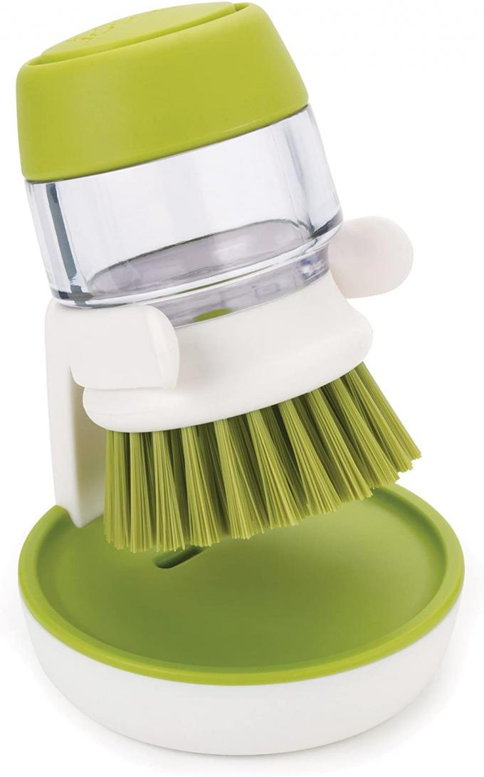 Dishwasher Kitchen Scrub Brush With Integrated Detergent Soap Dispenser 1