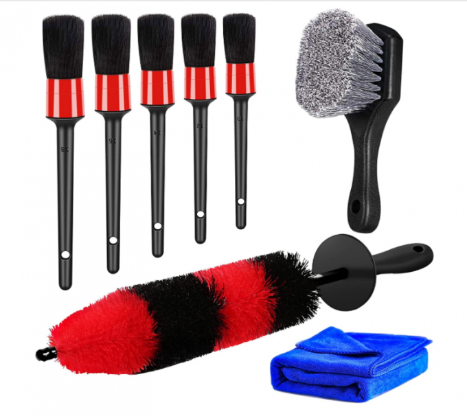 Red Color Car Detailing Brushes Kit For Washing Wheels 8 Pcs 0