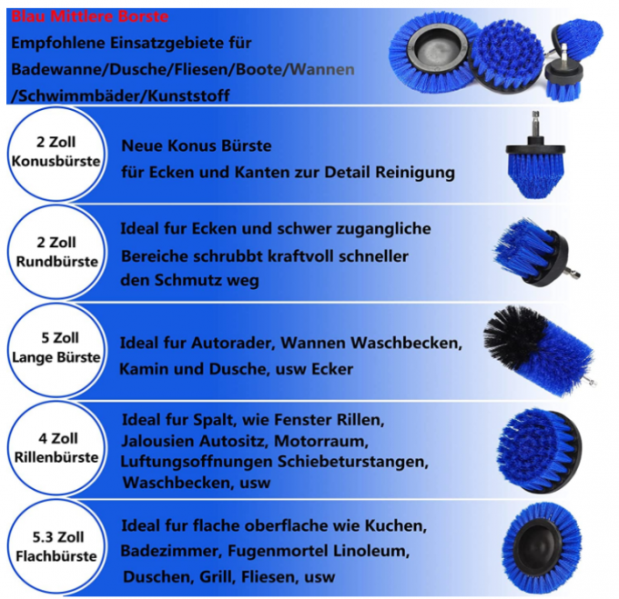 25mm Bristle Drill Brush Attachment Set 7 Pieces Cordless Screwdriver 0