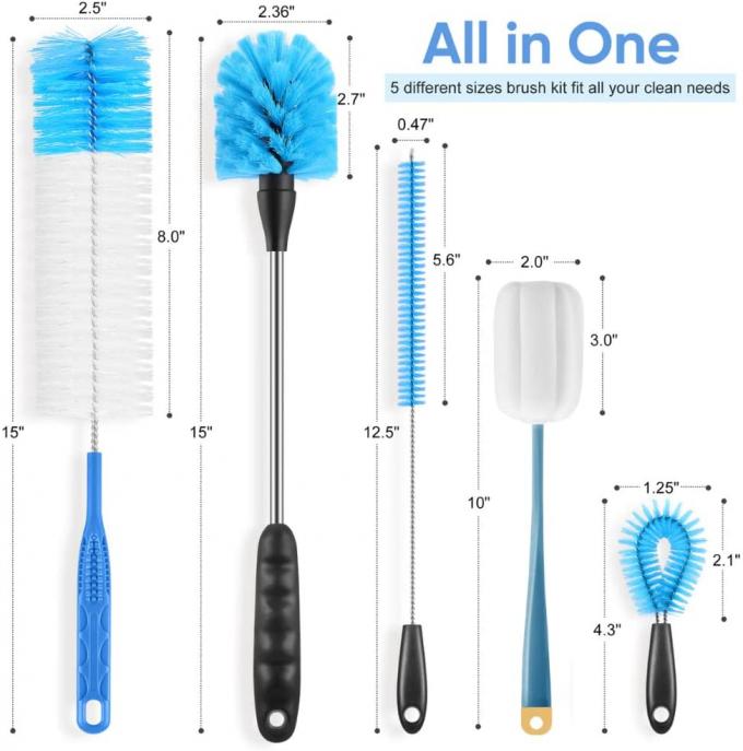 Long Handle Bottle Cleaner Brush Set 5 Pack PP Material 0