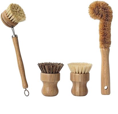 9in Natural Bubble Up Dish Brush Set Kitchen Bamboo Scrubber ODM